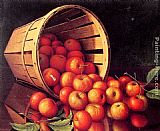 Basket Canvas Paintings - Apples tumbling from a basket